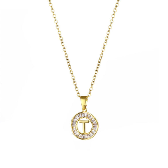 Stainless Steel Letter Pendant Necklace With Mixed Gemstone Inlay And Electroplating