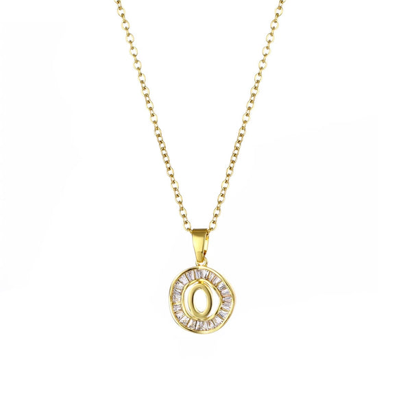 Stainless Steel Letter Pendant Necklace With Mixed Gemstone Inlay And Electroplating