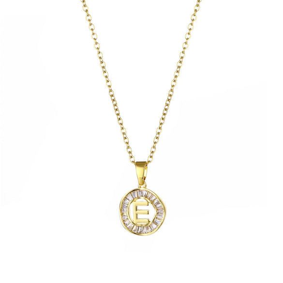Stainless Steel Letter Pendant Necklace With Mixed Gemstone Inlay And Electroplating