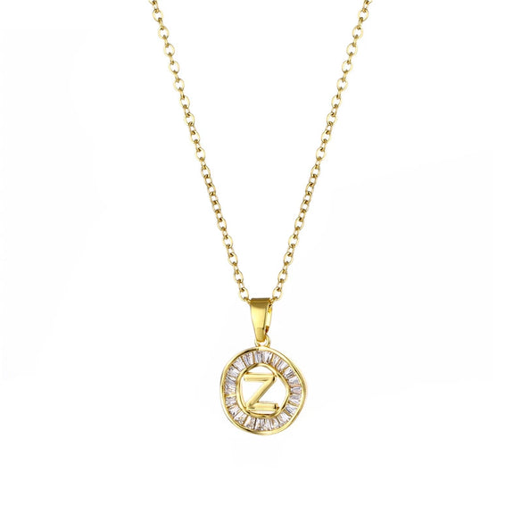 Stainless Steel Letter Pendant Necklace With Mixed Gemstone Inlay And Electroplating