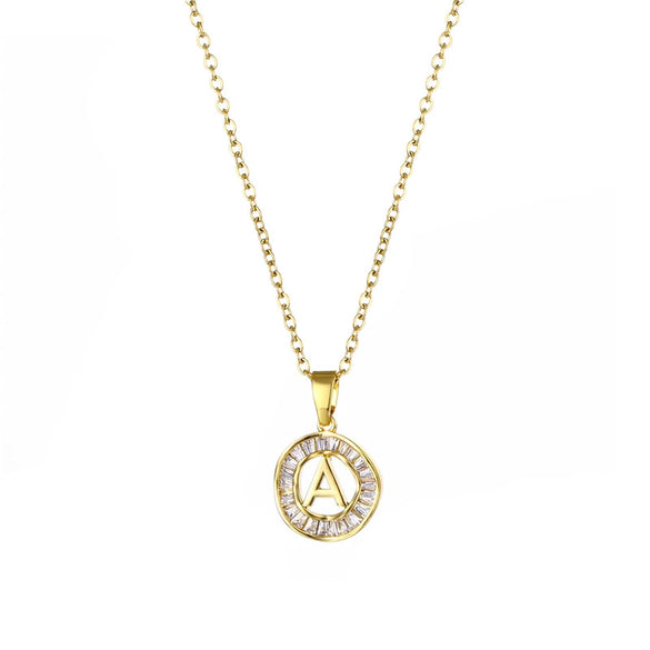 Stainless Steel Letter Pendant Necklace With Mixed Gemstone Inlay And Electroplating
