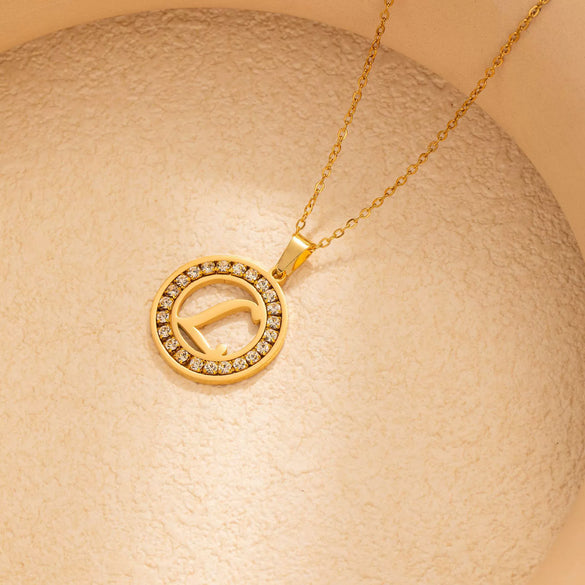 Stainless Steel Letter Pendant Necklace With Zirconia Design