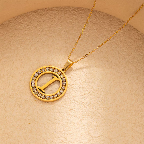 Stainless Steel Letter Pendant Necklace With Zirconia Design