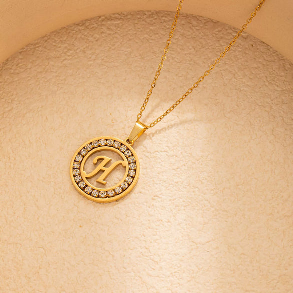 Stainless Steel Letter Pendant Necklace With Zirconia Design