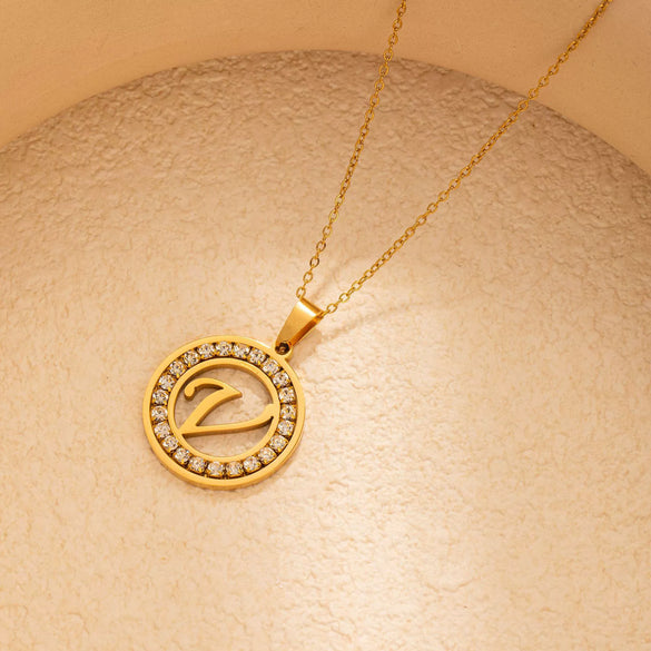 Stainless Steel Letter Pendant Necklace With Zirconia Design