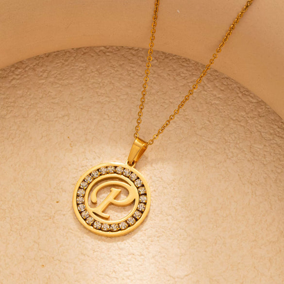 Stainless Steel Letter Pendant Necklace With Zirconia Design