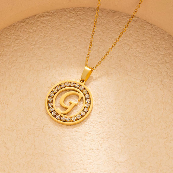 Stainless Steel Letter Pendant Necklace With Zirconia Design