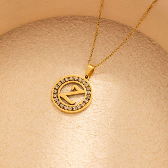 Stainless Steel Letter Pendant Necklace With Zirconia Design