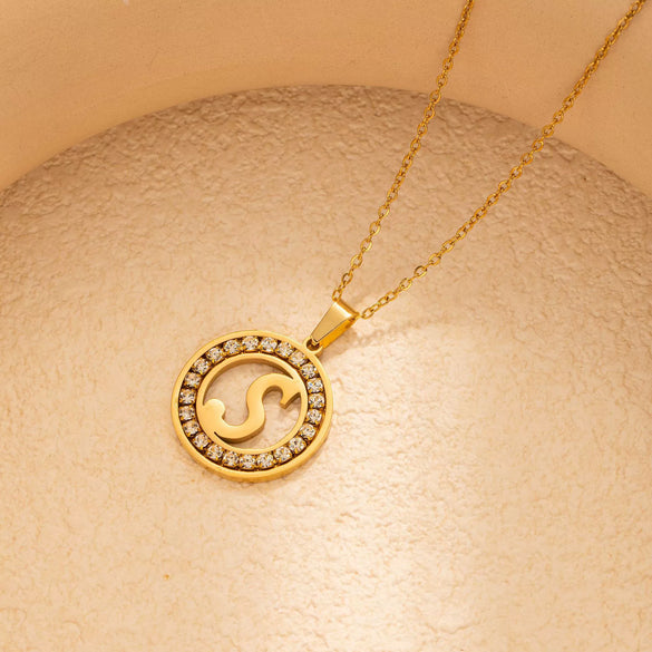Stainless Steel Letter Pendant Necklace With Zirconia Design