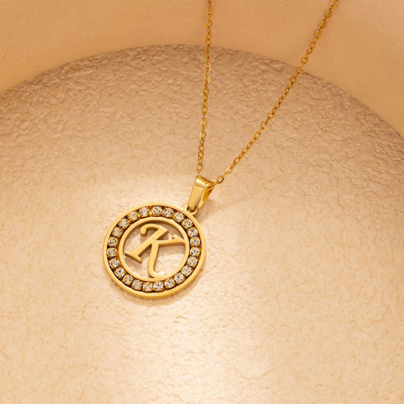 Stainless Steel Letter Pendant Necklace With Zirconia Design