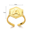 Stainless Steel Letter Pendant Open Ring With Hexagonal Design Gold Plated Minimalist Unisex Fashion Jewelry