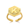 Stainless Steel Letter Pendant Open Ring With Hexagonal Design Gold Plated Minimalist Unisex Fashion Jewelry