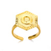 Stainless Steel Letter Pendant Open Ring With Hexagonal Design Gold Plated Minimalist Unisex Fashion Jewelry