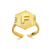 Stainless Steel Letter Pendant Open Ring With Hexagonal Design Gold Plated Minimalist Unisex Fashion Jewelry