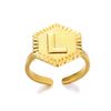 Stainless Steel Letter Pendant Open Ring With Hexagonal Design Gold Plated Minimalist Unisex Fashion Jewelry