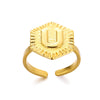 Stainless Steel Letter Pendant Open Ring With Hexagonal Design Gold Plated Minimalist Unisex Fashion Jewelry