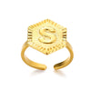 Stainless Steel Letter Pendant Open Ring With Hexagonal Design Gold Plated Minimalist Unisex Fashion Jewelry