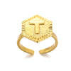 Stainless Steel Letter Pendant Open Ring With Hexagonal Design Gold Plated Minimalist Unisex Fashion Jewelry