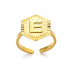 Stainless Steel Letter Pendant Open Ring With Hexagonal Design Gold Plated Minimalist Unisex Fashion Jewelry