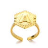 Stainless Steel Letter Pendant Open Ring With Hexagonal Design Gold Plated Minimalist Unisex Fashion Jewelry