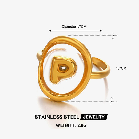 Stainless Steel Letter Ring For Ladies With Electroplating Hip Hop Style
