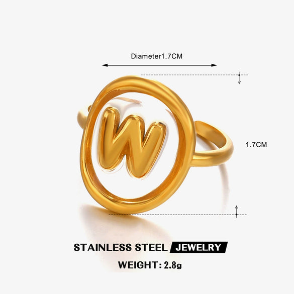 Stainless Steel Letter Ring For Ladies With Electroplating Hip Hop Style