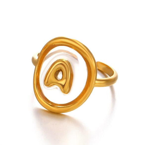 Stainless Steel Letter Ring For Ladies With Electroplating Hip Hop Style