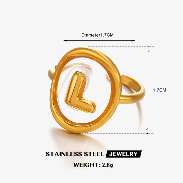 Stainless Steel Letter Ring For Ladies With Electroplating Hip Hop Style