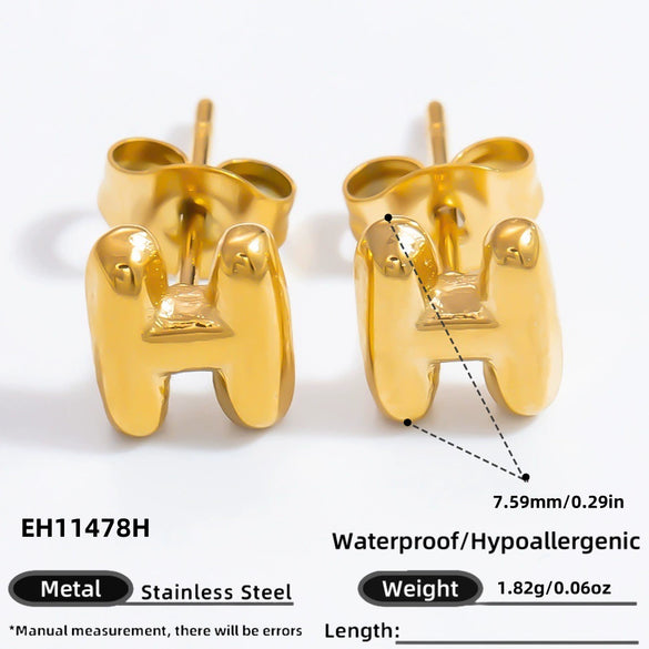 Stainless Steel Letter Stud Earrings Electroplated Women's Minimalist Jewelry