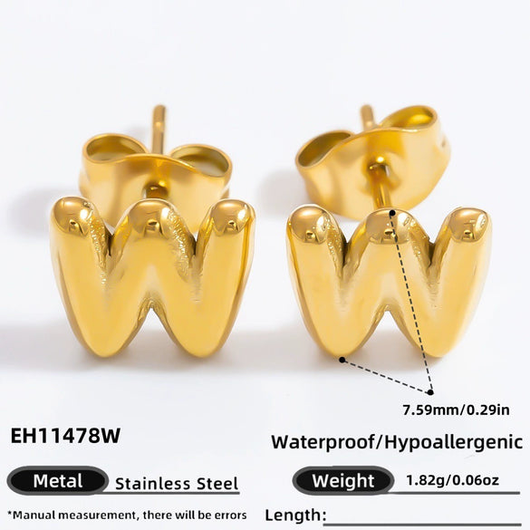 Stainless Steel Letter Stud Earrings Electroplated Women's Minimalist Jewelry