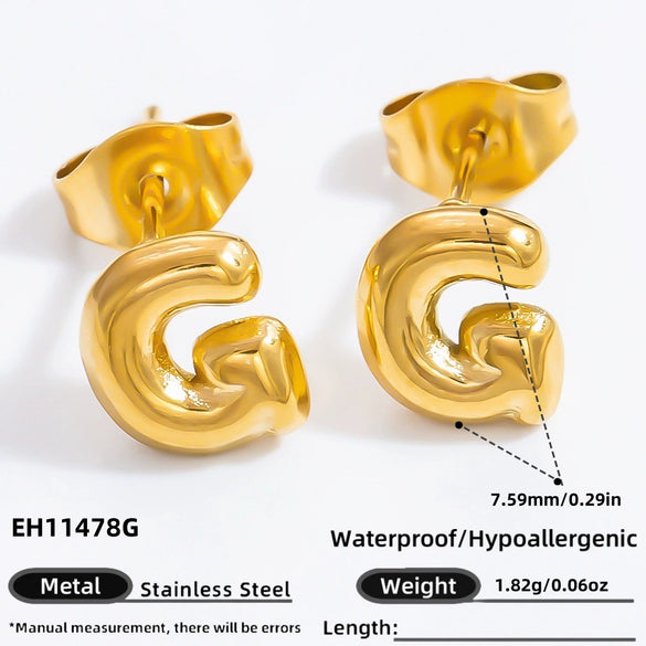 Stainless Steel Letter Stud Earrings Electroplated Women's Minimalist Jewelry