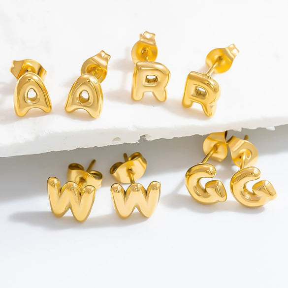 Stainless Steel Letter Stud Earrings Electroplated Women's Minimalist Jewelry