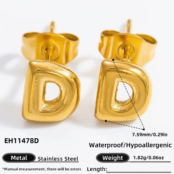 Stainless Steel Letter Stud Earrings Electroplated Women's Minimalist Jewelry
