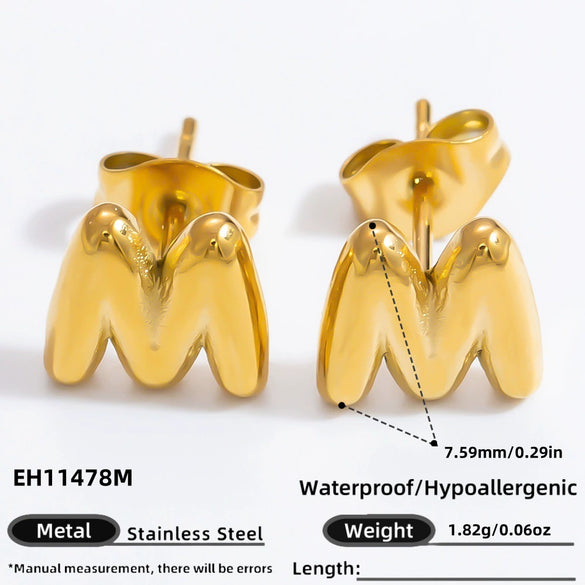 Stainless Steel Letter Stud Earrings Electroplated Women's Minimalist Jewelry