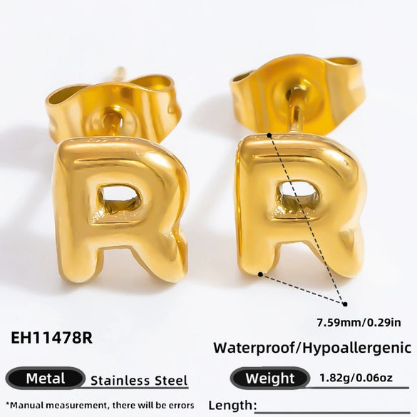 Stainless Steel Letter Stud Earrings Electroplated Women's Minimalist Jewelry