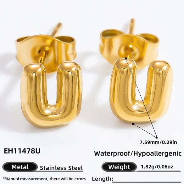 Stainless Steel Letter Stud Earrings Electroplated Women's Minimalist Jewelry