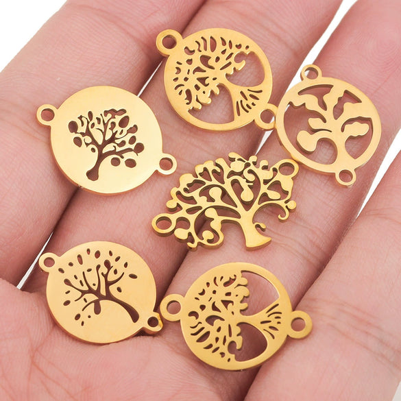 Stainless Steel Life Tree Pendant Jewelry Accessories For Diy Necklace And Bracelet Making With Electroplating