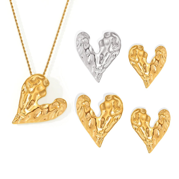 316L Stainless Steel Light Luxury Irregular Karst Peach Heart Necklace And Earrings Set Pvd Gold Plated