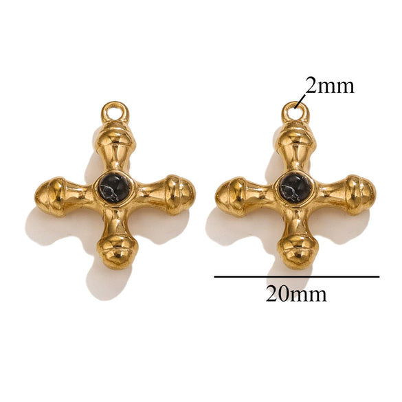 Stainless Steel Light Luxury Style Inlaid Natural Stone Cross Pendant Handmade Bracelet Necklace