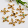 Stainless Steel Light Luxury Style Inlaid Natural Stone Cross Pendant Handmade Bracelet Necklace