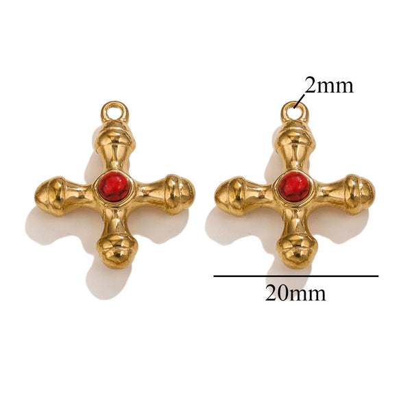Stainless Steel Light Luxury Style Inlaid Natural Stone Cross Pendant Handmade Bracelet Necklace