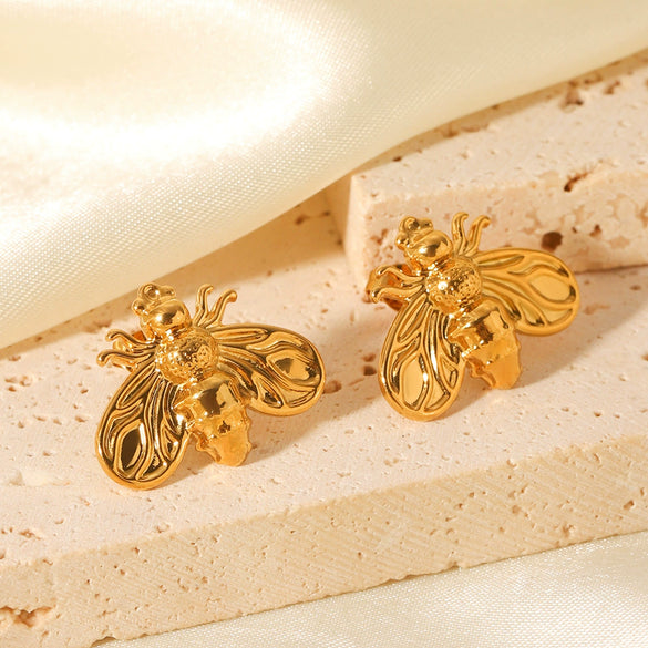 Stainless Steel Little Bee Earrings Ins Style Electroplated