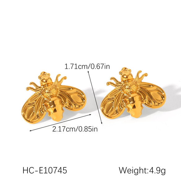 Stainless Steel Little Bee Earrings Ins Style Electroplated