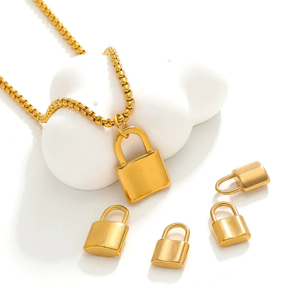 Stainless Steel Lock Pendant Three Dimensional Concave Convex Electroplated Punk Style For Diy Bracelet And Necklace