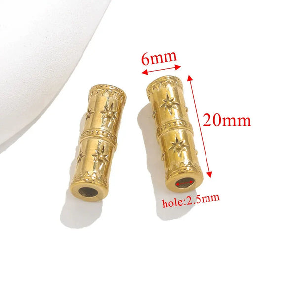 Stainless Steel Loose Beads Long Tube Shape Electroplated 18K Gold Vintage Necklace Diy Pendant Accessories