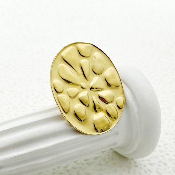 Stainless Steel Lotus Leaf Oval Retro Geometric Goldplated Electroplated Unisex Ring