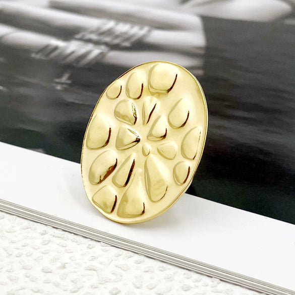 Stainless Steel Lotus Leaf Oval Retro Geometric Goldplated Electroplated Unisex Ring