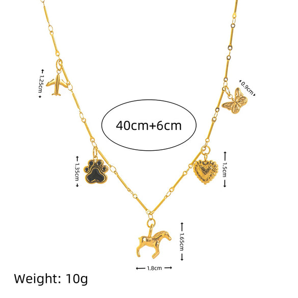 Stainless Steel Love Butterfly Pendant Necklace With Furnace Vacuum Plating And Geometric Style