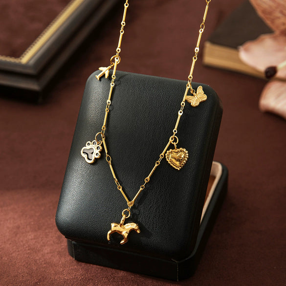Stainless Steel Love Butterfly Pendant Necklace With Furnace Vacuum Plating And Geometric Style