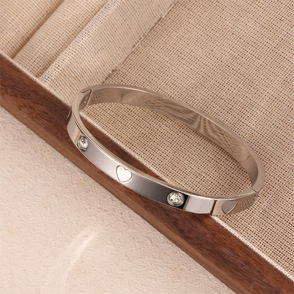 Stainless Steel Love Diamond Plated Bracelet For Couples